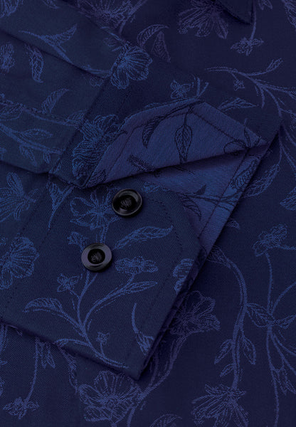 Blue Foliage Jacquard Cotton Shirt