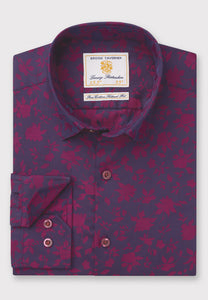 Wine Foliage Jacquard Cotton Shirt