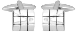 Square with Black Lines Rhodium Plated Cufflinks