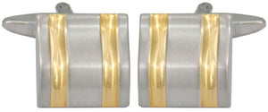 Rhodium Plated Square Cufflinks with Curved Face and Gold Plated lines