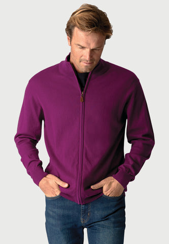 Somerset Plum 12 Gauge Luxury Cotton Merino Zip Through Cardigan