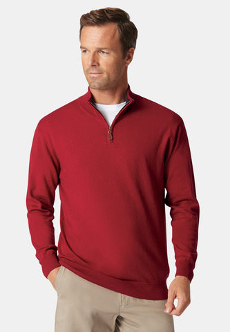 Sussex Claret 12 Gauge Luxury Cotton Merino Zip Neck Jumper