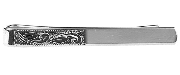 Half Engraved Design Rhodium Tie Slide