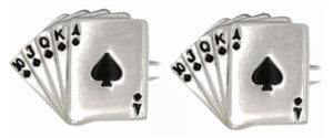 Fan of Spades Cards Rhodium Plated Cufflinks