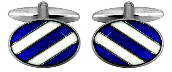 Blue & White diagonal stripe cufflinks