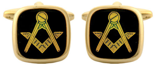Masonic Real Onyx Cushion Gold Plate Cufflinks