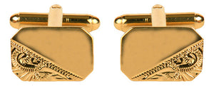 Engraved Cut-corner Gold Plated Cufflinks