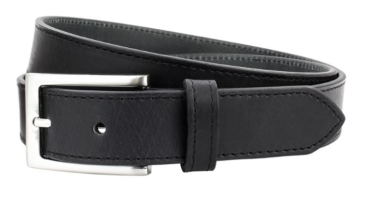 Black leather belt with nickle buckle