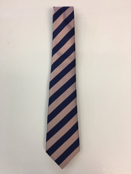 Pink and navy diagonal block stripe silk tie