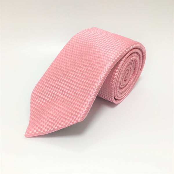 Pink silk tie with self coloured micro check