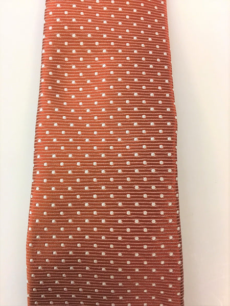 Burnt Orange Silk Jacquard Tie with Micro Dot Pattern Close Up