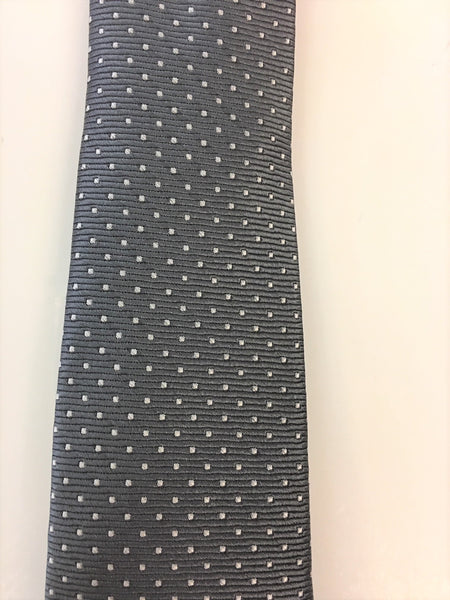 Charcoal Grey Silk Jacquard Tie with Micro Dot Pattern Close Up