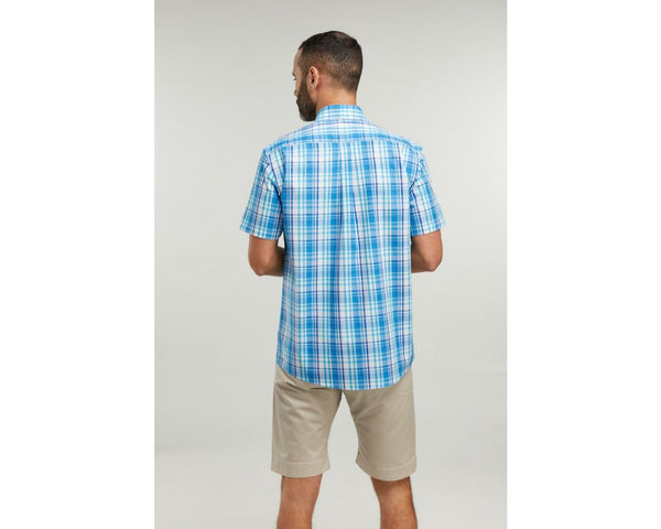 Blue Plain Weave Check Short-sleeve Shirt