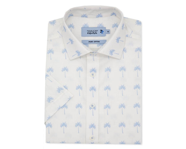 Blue Palm Printed Short-sleeve Shirt