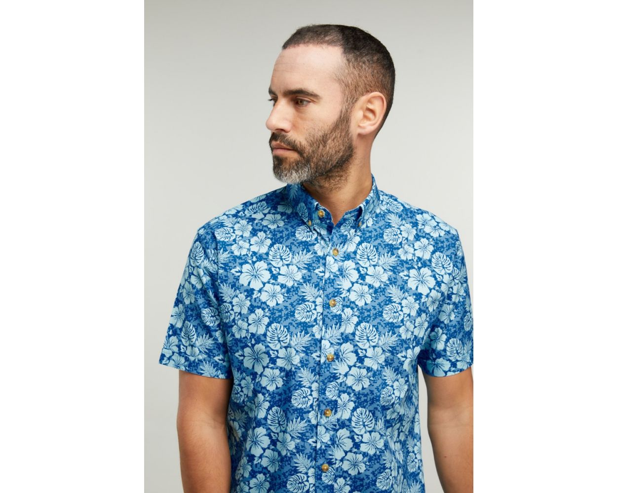 Blue Hawaiian Printed Short-sleeve Shirt