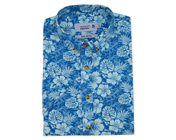 Blue Hawaiian Printed Short-sleeve Shirt